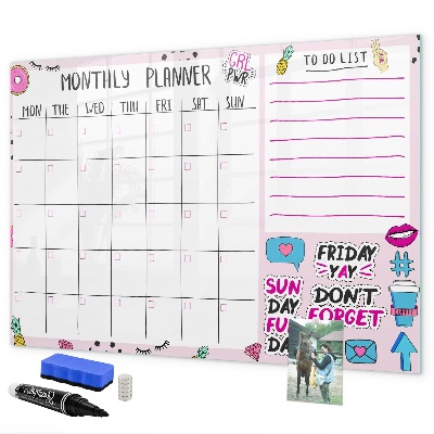 Dry erase board magnetic Monthly planner with space for photos