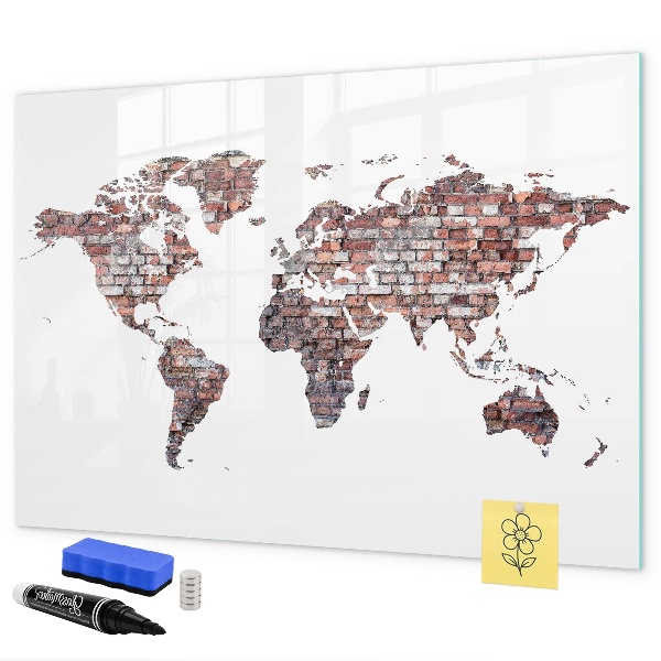 Dry erase board magnetic World map with photo locations
