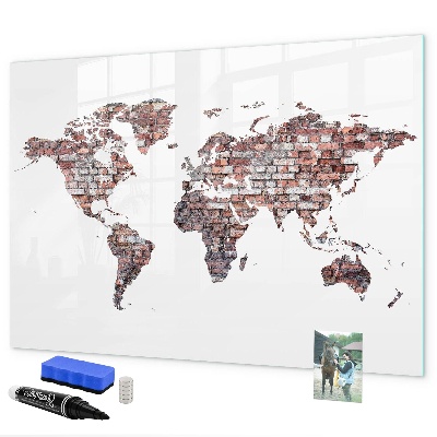 Dry erase board magnetic World map with photo locations