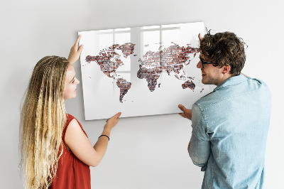 Dry erase board magnetic World map with photo locations