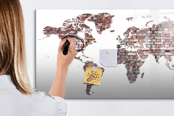 Dry erase board magnetic World map with photo locations