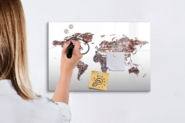 Dry erase board magnetic World map with photo locations