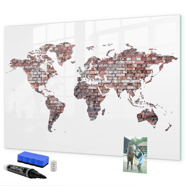 Dry erase board magnetic World map with photo locations