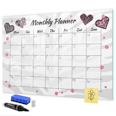 Magnetic dry erase board Monthly planner with hearts and photos