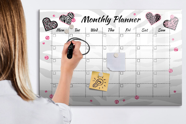 Magnetic dry erase board Monthly planner with hearts and photos