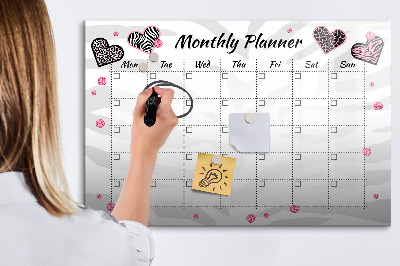 Magnetic dry erase board Monthly planner with hearts and photos
