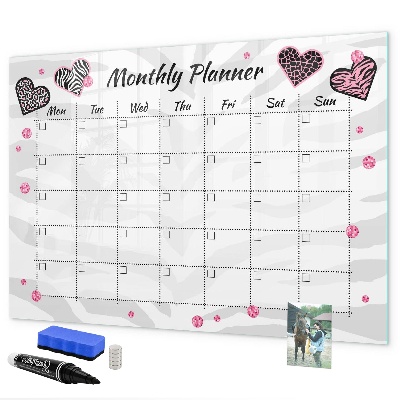 Magnetic dry erase board Monthly planner with hearts and photos