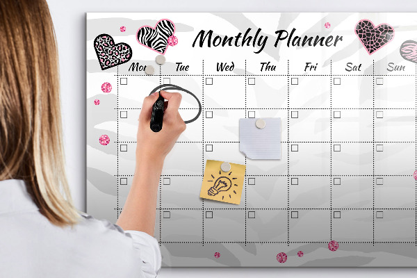 Magnetic dry erase board Monthly planner with hearts and photos