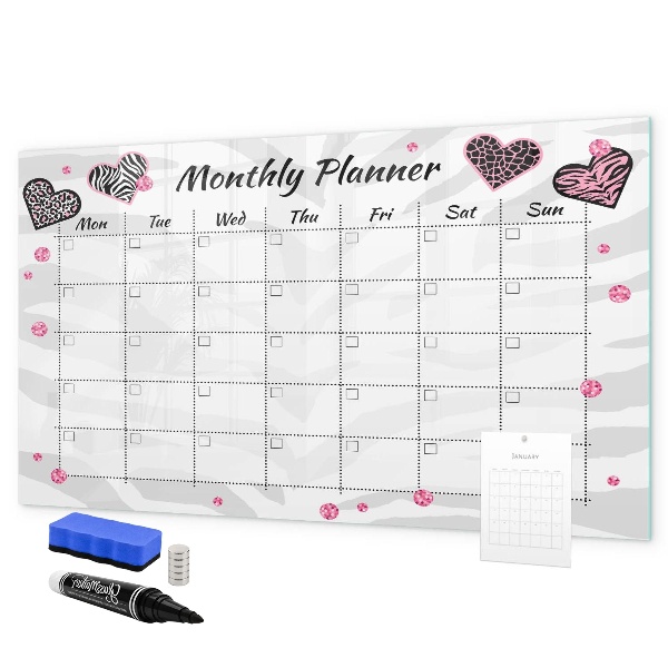 Magnetic dry erase board Monthly planner with hearts and photos