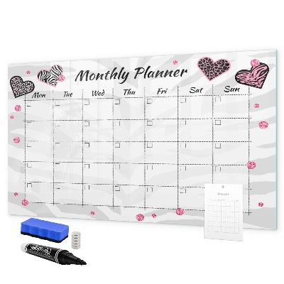 Magnetic dry erase board Monthly planner with hearts and photos
