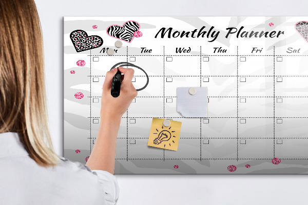 Magnetic dry erase board Monthly planner with hearts and photos