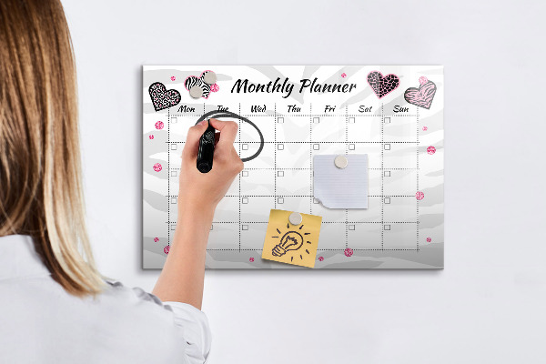 Magnetic dry erase board Monthly planner with hearts and photos