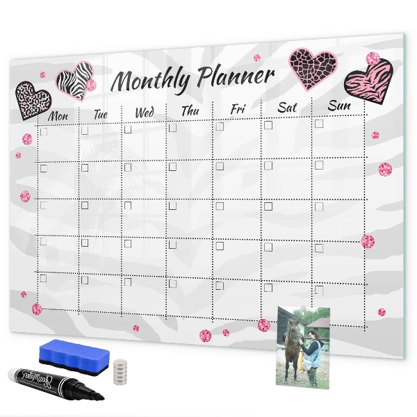 Magnetic dry erase board Monthly planner with hearts and photos