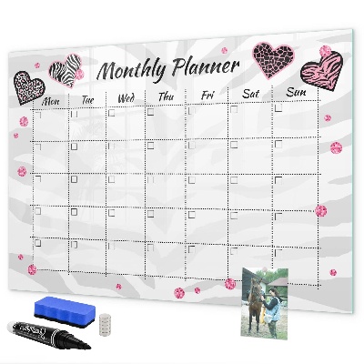Magnetic dry erase board Monthly planner with hearts and photos
