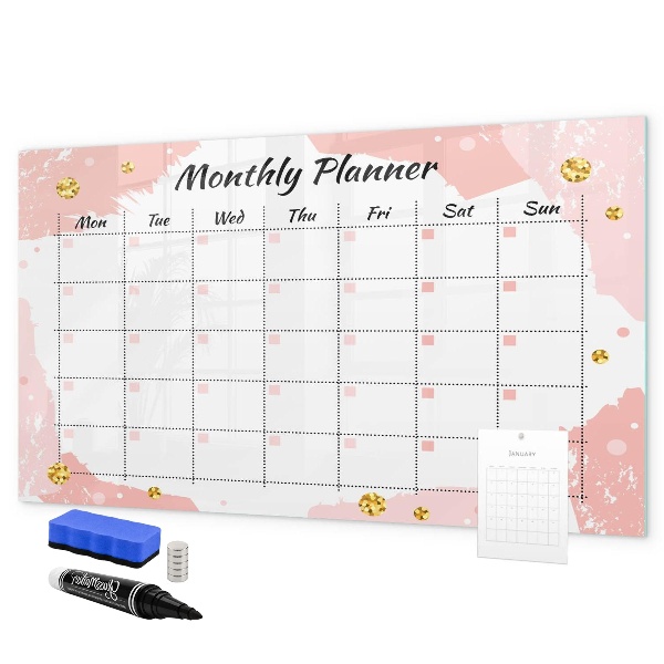 Dry erase board magnetic Monthly planner with space for photos