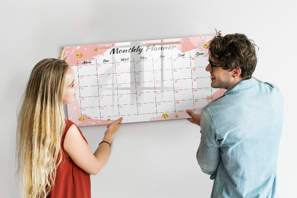 Dry erase board magnetic Monthly planner with space for photos