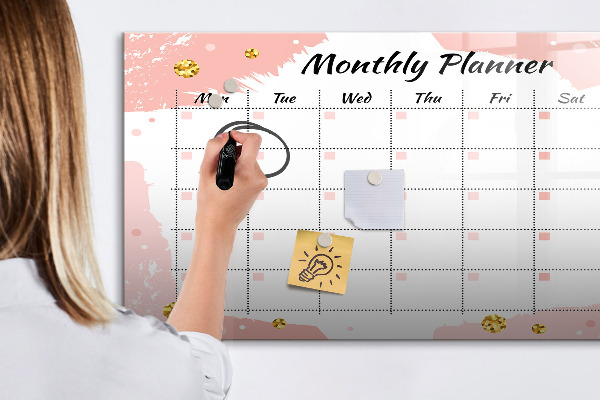 Dry erase board magnetic Monthly planner with space for photos