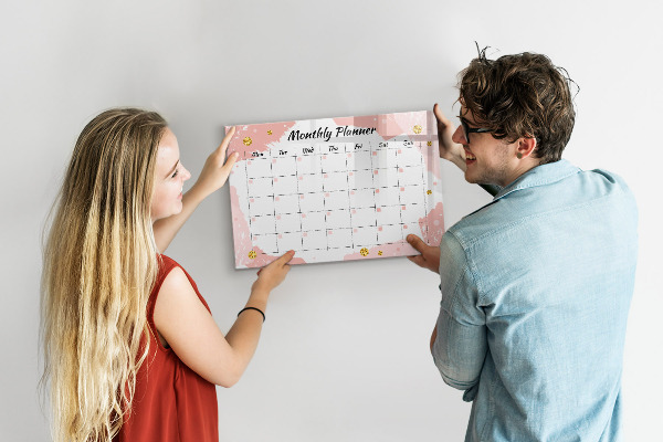 Dry erase board magnetic Monthly planner with space for photos