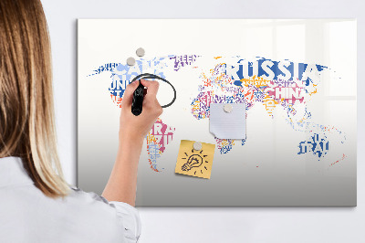 Magnetic dry erase board A world map with personal memories