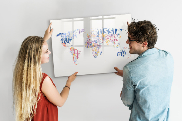 Magnetic dry erase board A world map with personal memories
