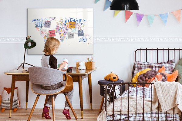 Magnetic dry erase board A world map with personal memories