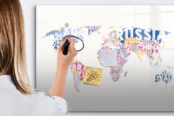 Magnetic dry erase board A world map with personal memories