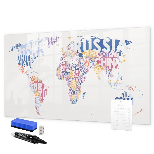Magnetic dry erase board A world map with personal memories