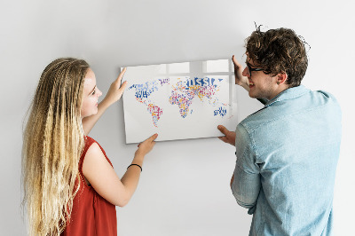 Magnetic dry erase board A world map with personal memories