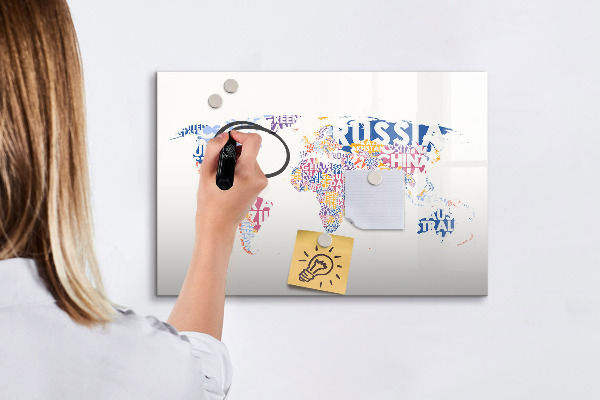 Magnetic dry erase board A world map with personal memories