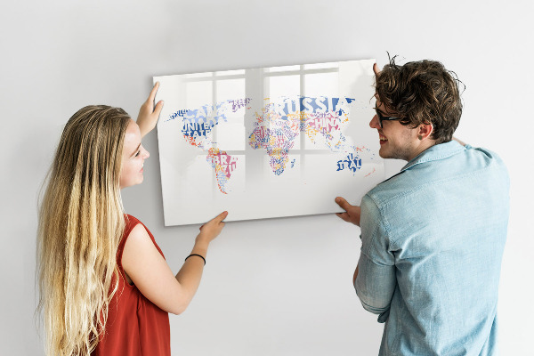 Magnetic dry erase board A world map with personal memories