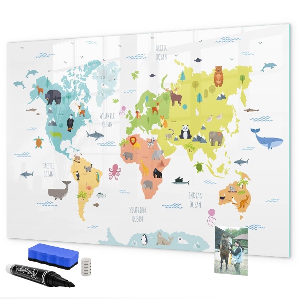 Magnetic dry erase board Interactive world map for personalization