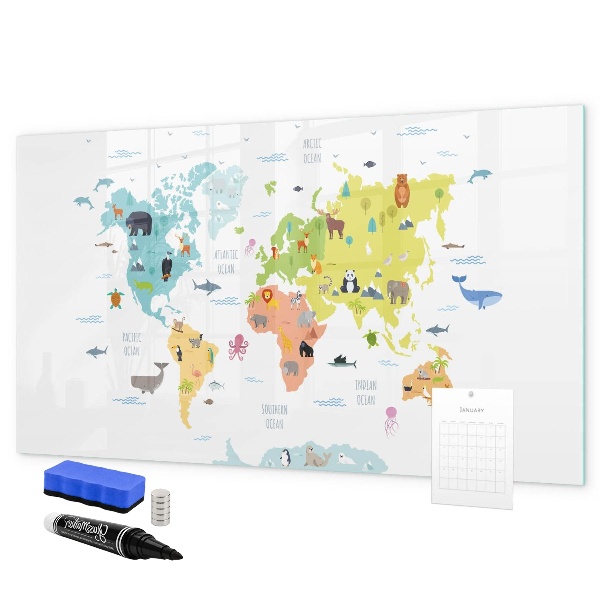 Magnetic dry erase board Interactive world map for personalization