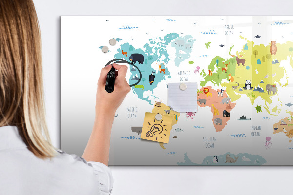 Magnetic dry erase board Interactive world map for personalization