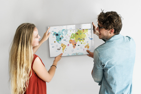 Magnetic dry erase board Interactive world map for personalization
