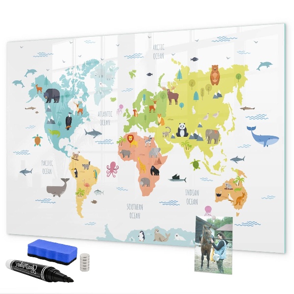 Magnetic dry erase board Interactive world map for personalization