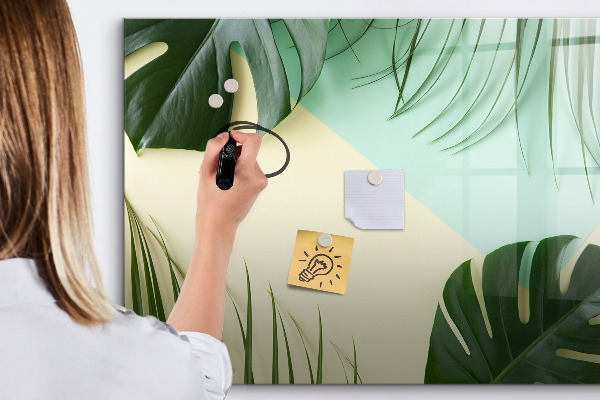 Magnetic dry erase board Stylish memo board with plants