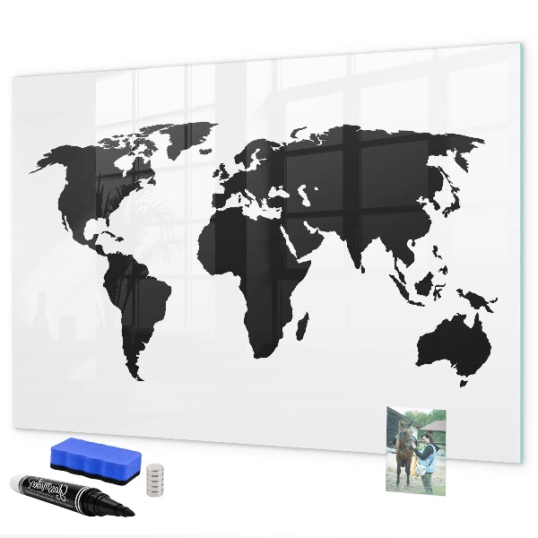 Dry erase board magnetic A world map with places of remembrance