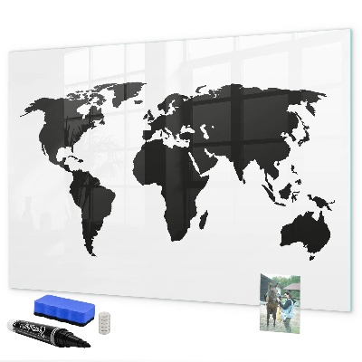 Dry erase board magnetic A world map with places of remembrance