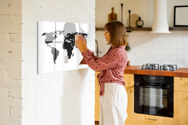 Dry erase board magnetic A world map with places of remembrance