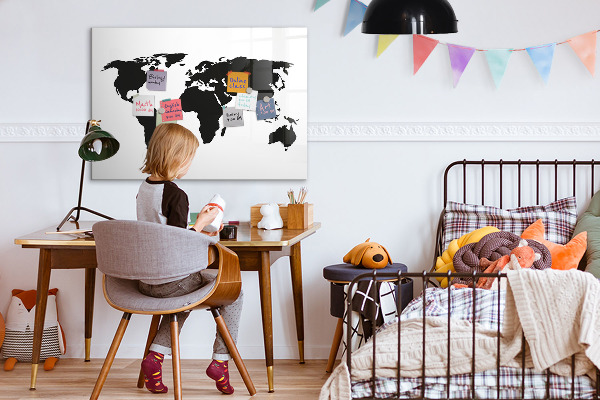 Dry erase board magnetic A world map with places of remembrance