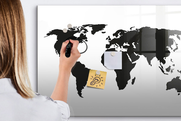 Dry erase board magnetic A world map with places of remembrance