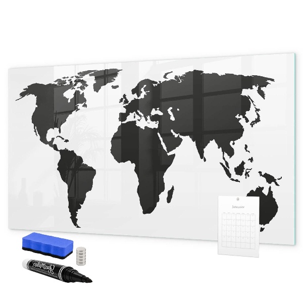 Dry erase board magnetic A world map with places of remembrance