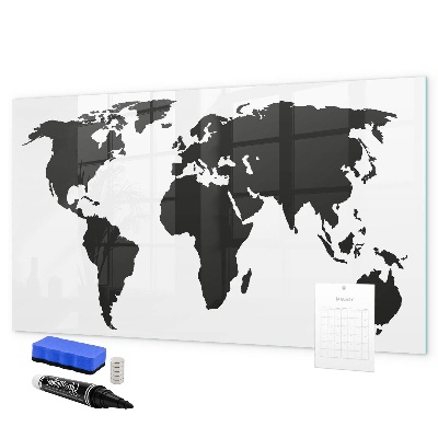 Dry erase board magnetic A world map with places of remembrance