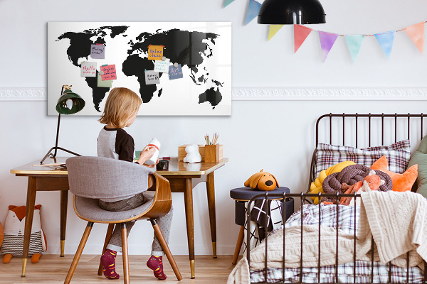 Dry erase board magnetic A world map with places of remembrance