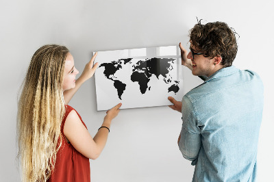 Dry erase board magnetic A world map with places of remembrance