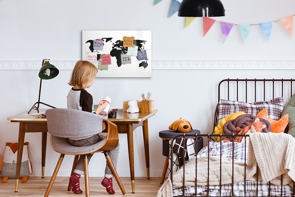 Dry erase board magnetic A world map with places of remembrance