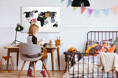 Dry erase board magnetic A world map with places of remembrance