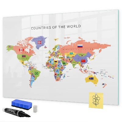 Dry erase board magnetic World map with places to mark