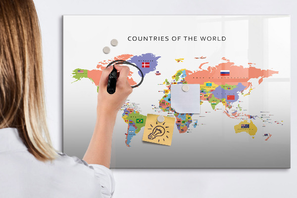 Dry erase board magnetic World map with places to mark