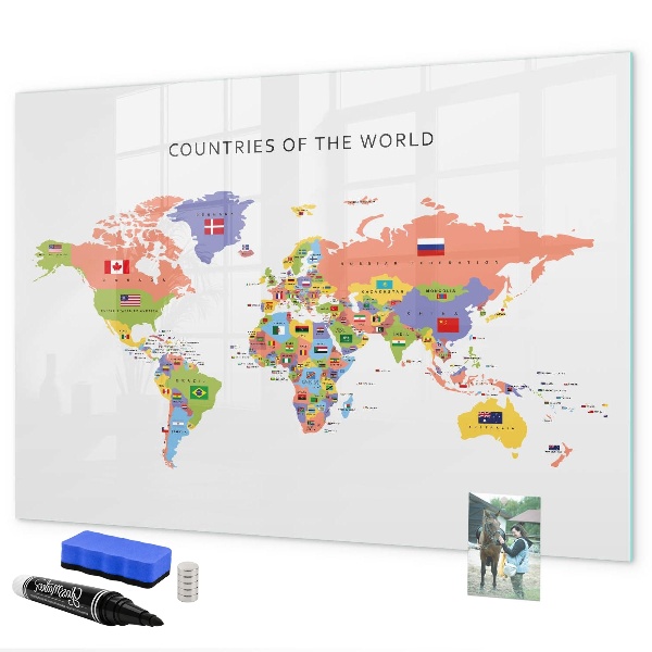 Dry erase board magnetic World map with places to mark
